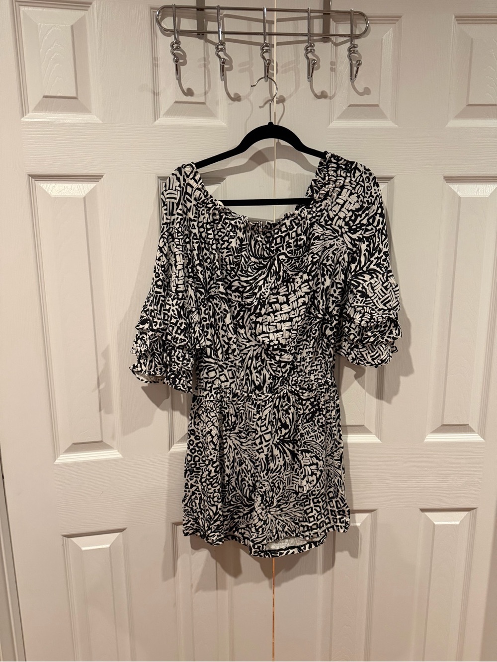 Lilly Pulitzer Black & White Printed Off-Shoulder Romper